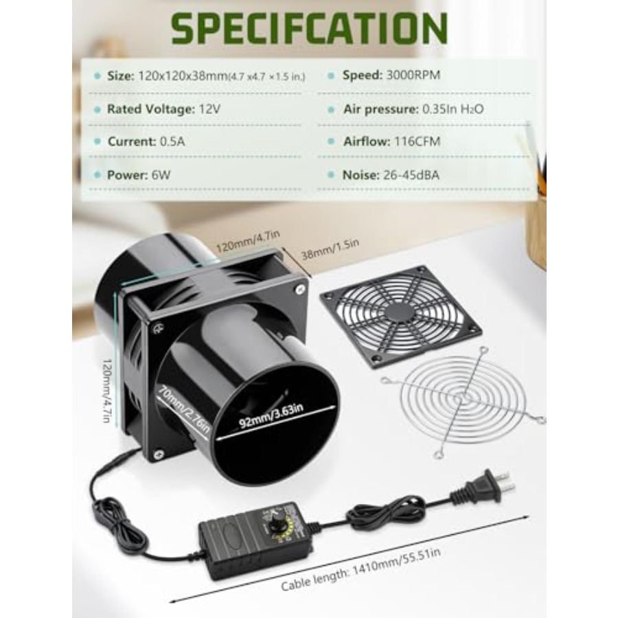 120mm x 38mm 12v Exhaust Fan w - огляд і ціна Fume Extractor Laser